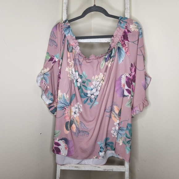City Chic womens size 24 XXL floral ruffle sleeve off shoulder plus size - Picture 6 of 7
